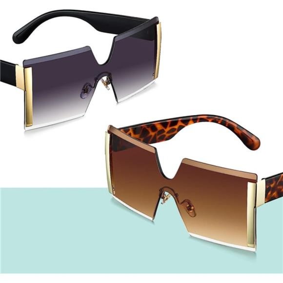 3 Pack Oversized Square Sunglasses for Women Trendy Fashion Rimless Frame Big main image 6